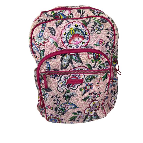 Vera Bradley Quilted Campus Laptop Backpack in Stitched Garden Pattern Logo Zip - Picture 1 of 12